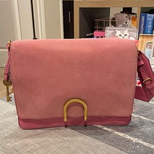 ⭐️FOSSIL Finley Pink Suede & Leather Shoulder Bag